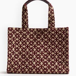 H&M Beige and Burgundy Print Shopper